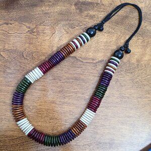 Wood Statement Necklace Colourful Chunky Boho Festival Summer Handmade Jewelry